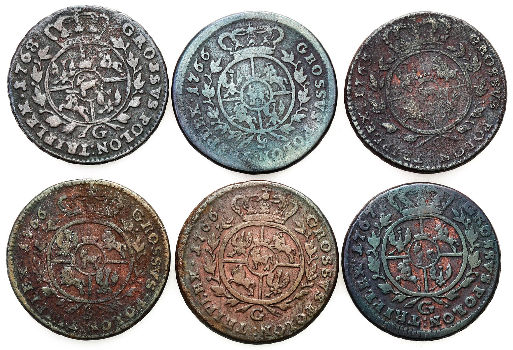 Stanisław August Poniatowski. Trojak (3 grosze) 1765-1768 - zestaw 6 monet